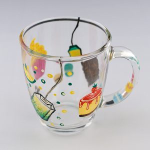 Γυαλινο ποτήρι ζωγραφισμένο στο χέρι με θέμα 'Tea Time'