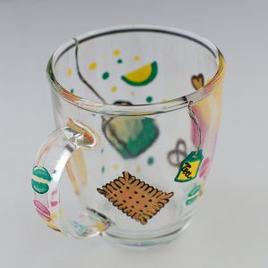 Γυαλινο ποτήρι ζωγραφισμένο στο χέρι με θέμα 'Tea Time'